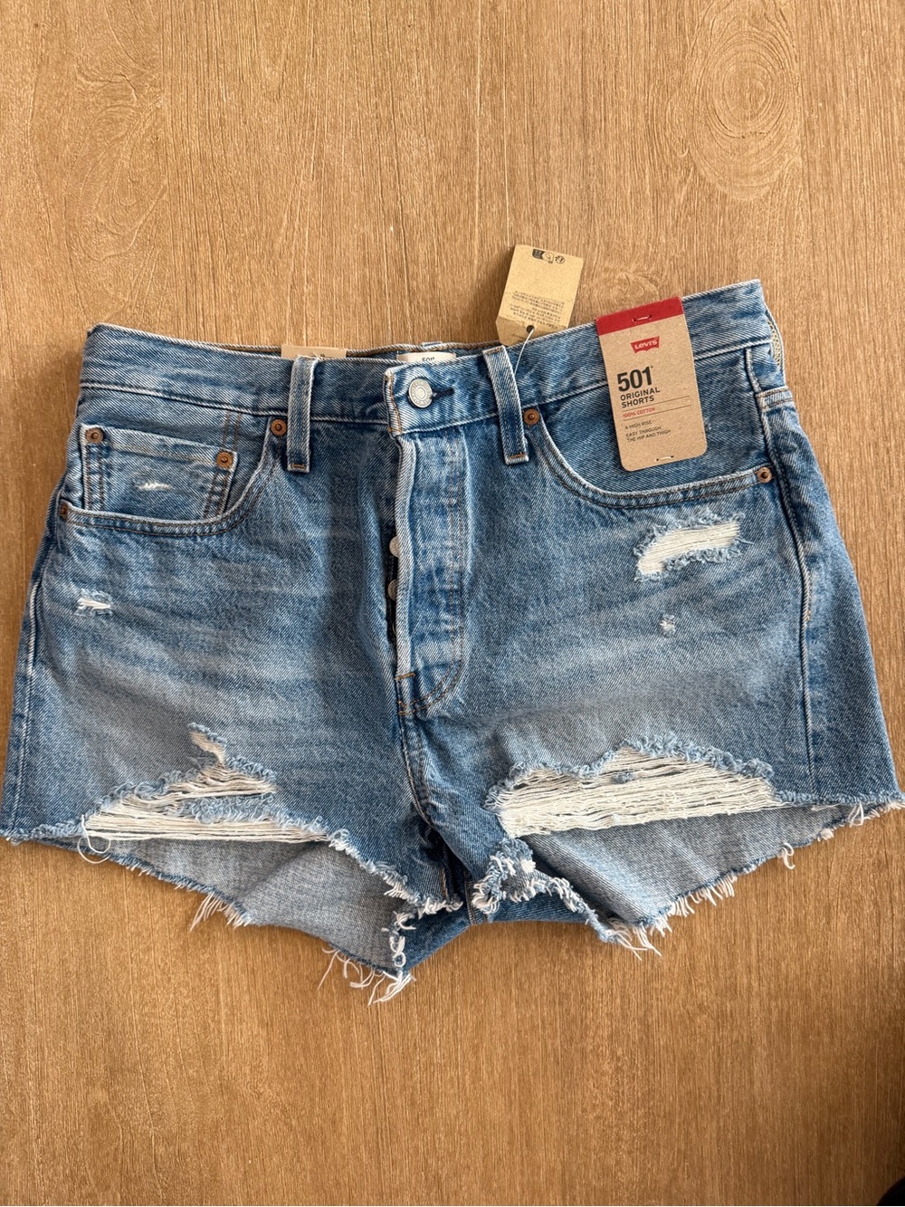 NWT Levi’s 501 Original High Rise Distressed Button Fly Denim Shorts